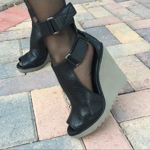 BCBG Leather Wedge Sandals